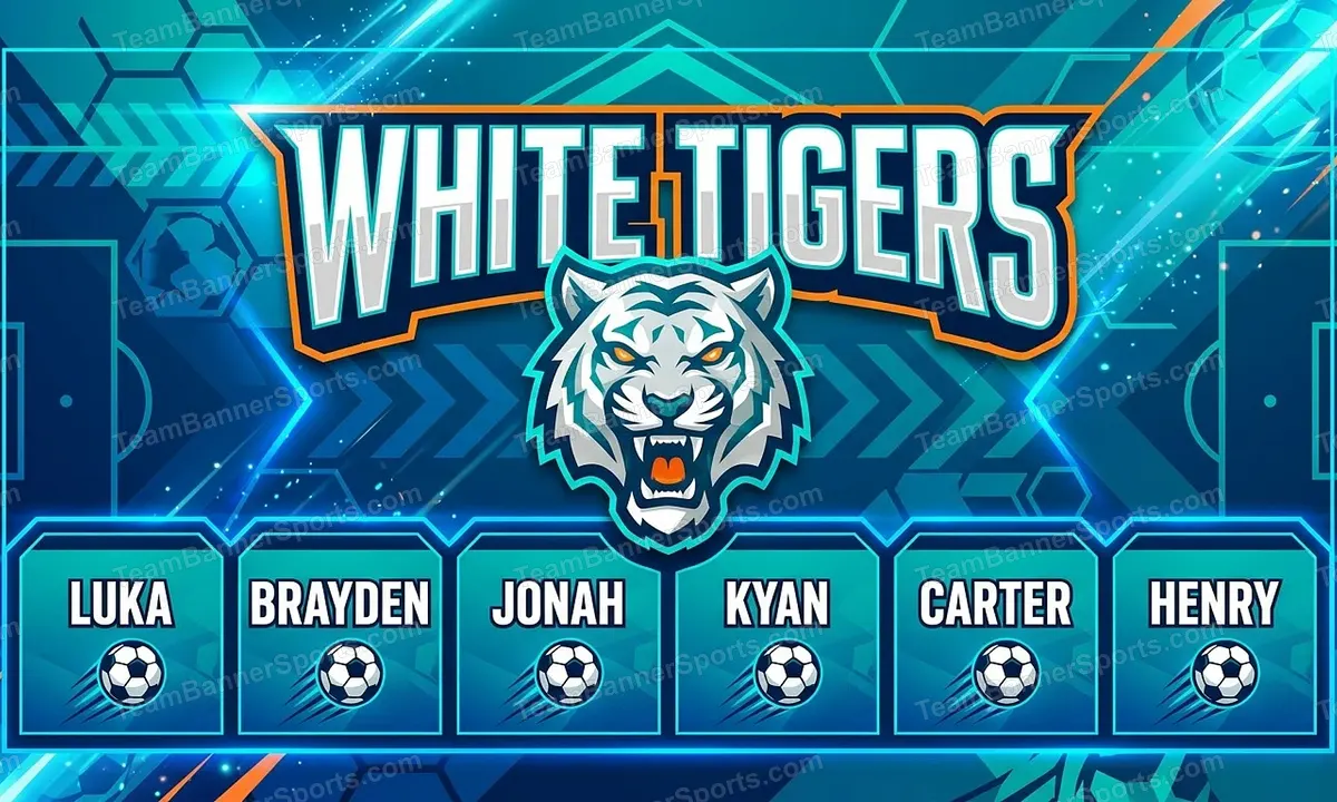 White Tigers soccer team banner created with AI