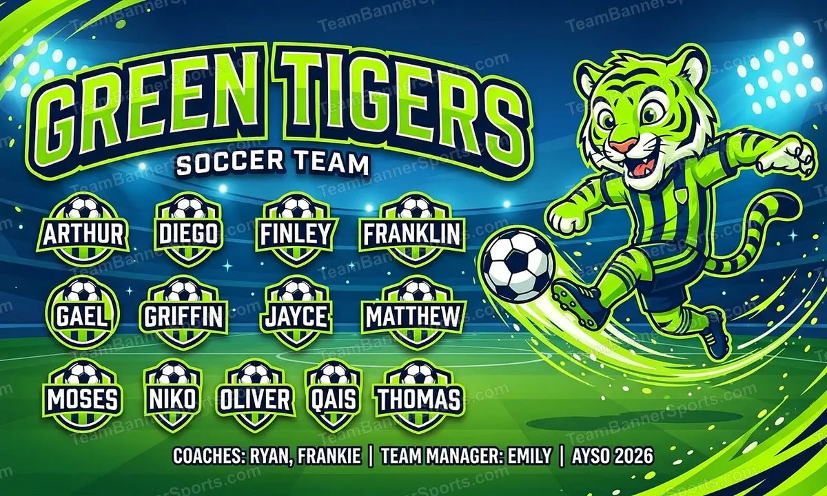 Green Tigers soccer team banner created with AI