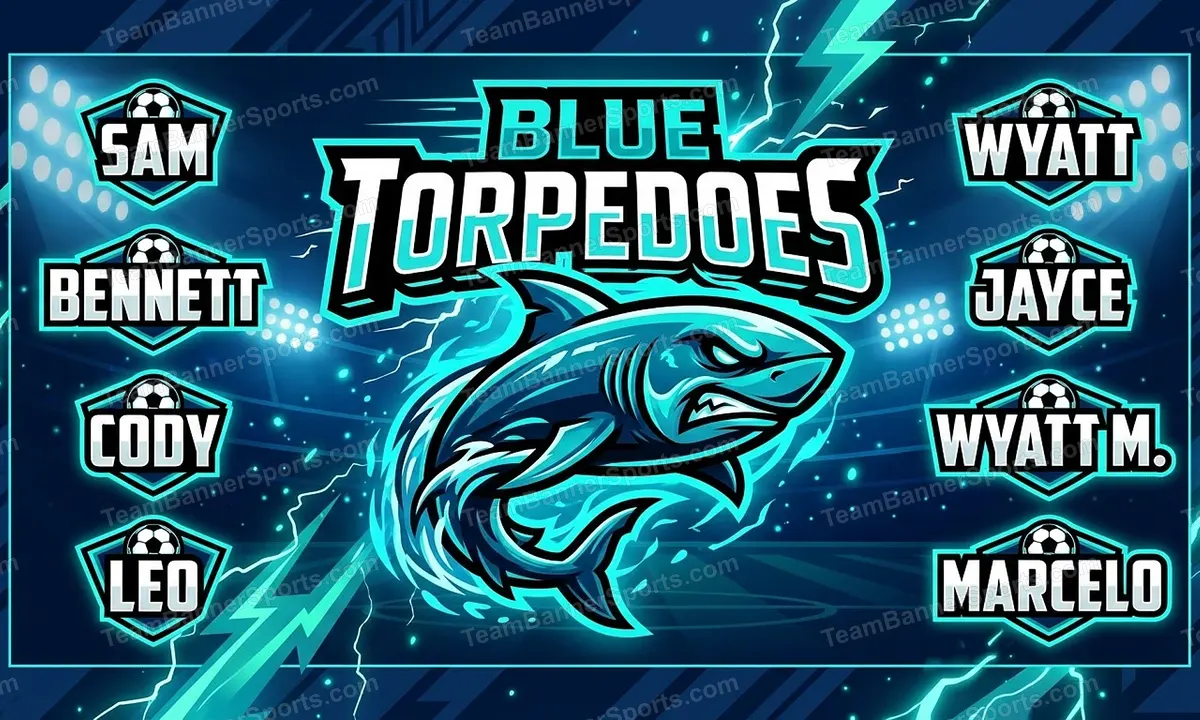 Blue Torpedoes soccer team banner created with AI
