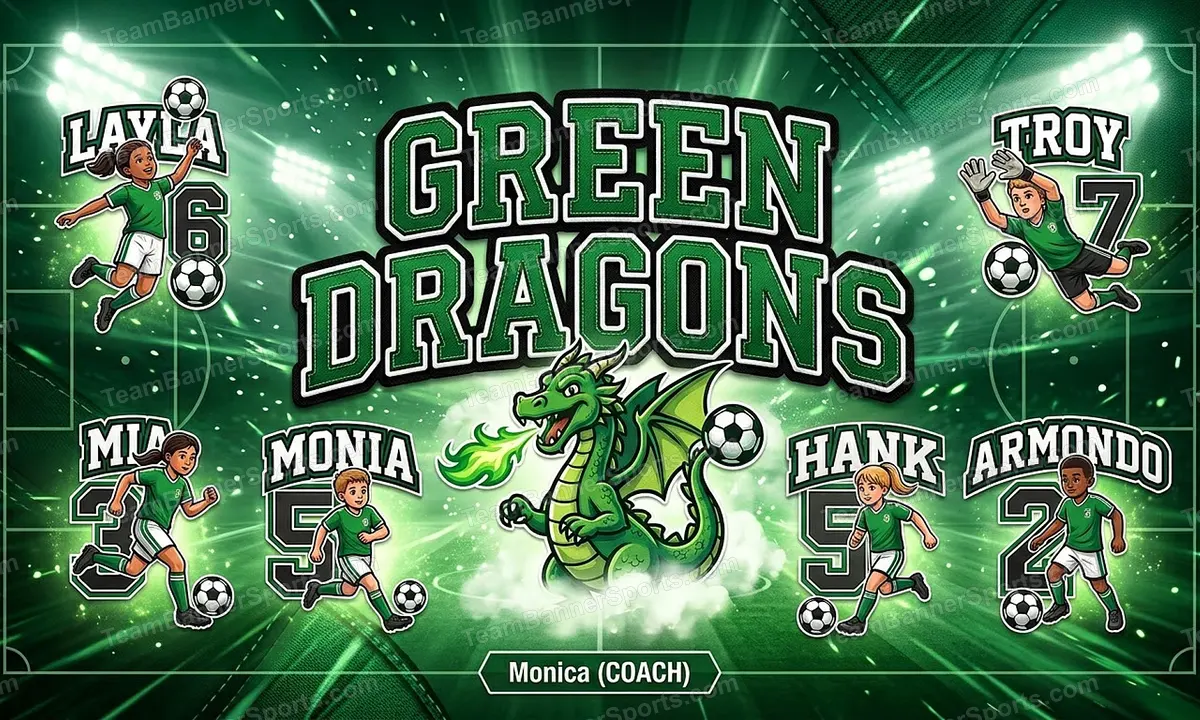 Green Dragons soccer team banner created with AI