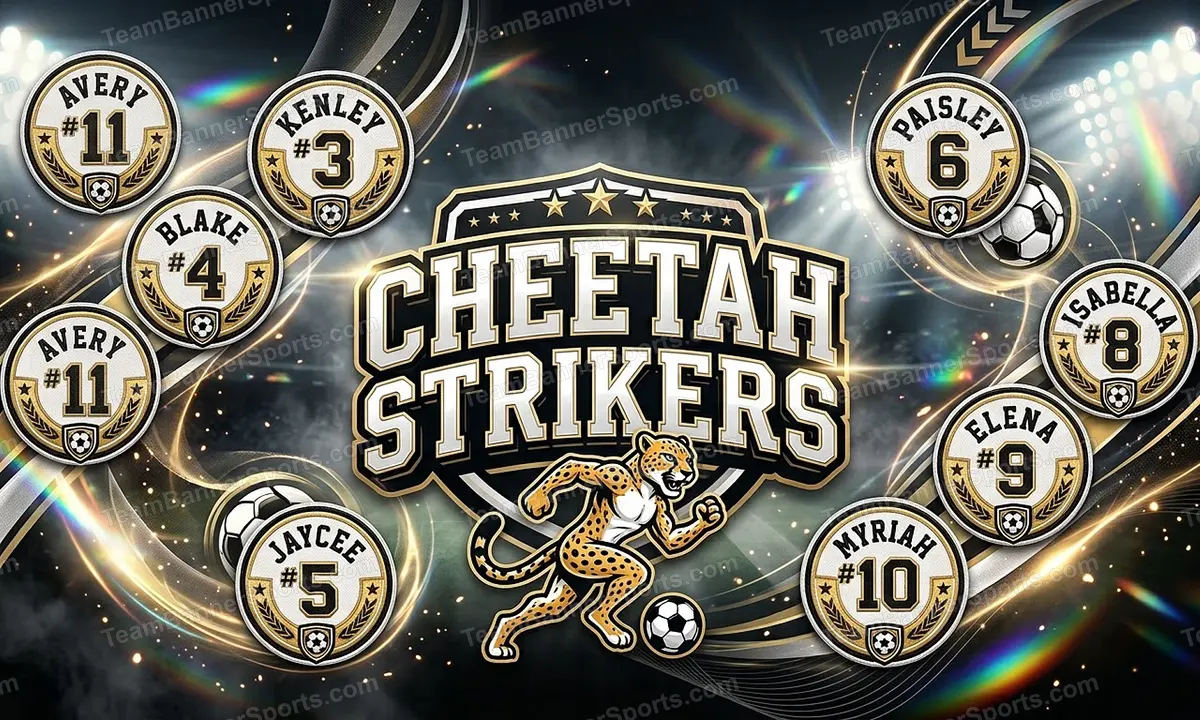 Cheetah Strikers soccer team banner created with AI