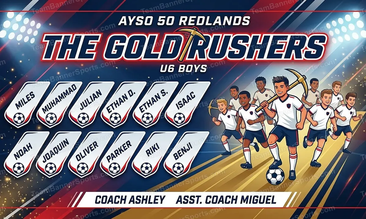 The Gold Rushers soccer team banner created with AI