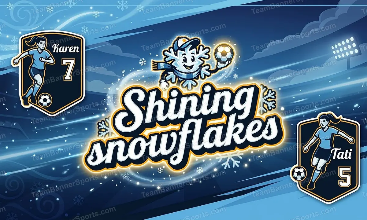 Shining snowflakes soccer team banner created with AI