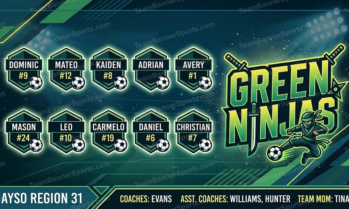 Green Ninjas soccer team banner created with AI