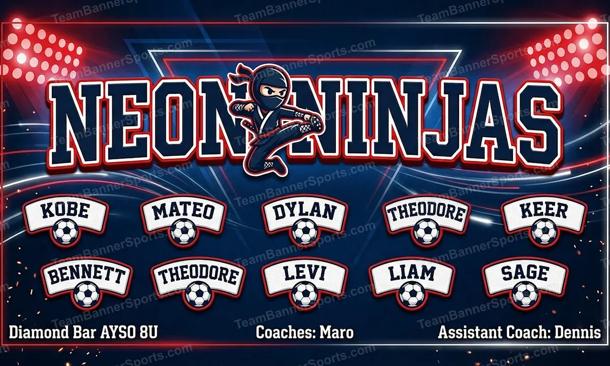 Neon Ninjas soccer team banner created with AI