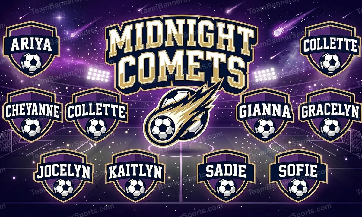 Midnight Comets soccer team banner created with AI