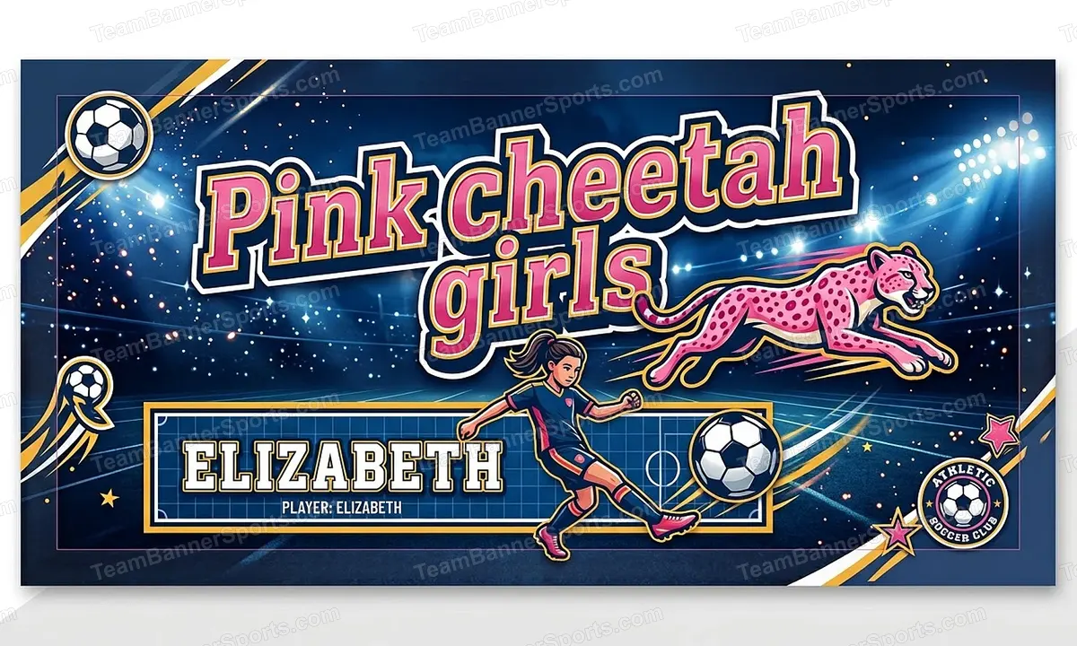 Pink cheetah girls soccer team banner created with AI