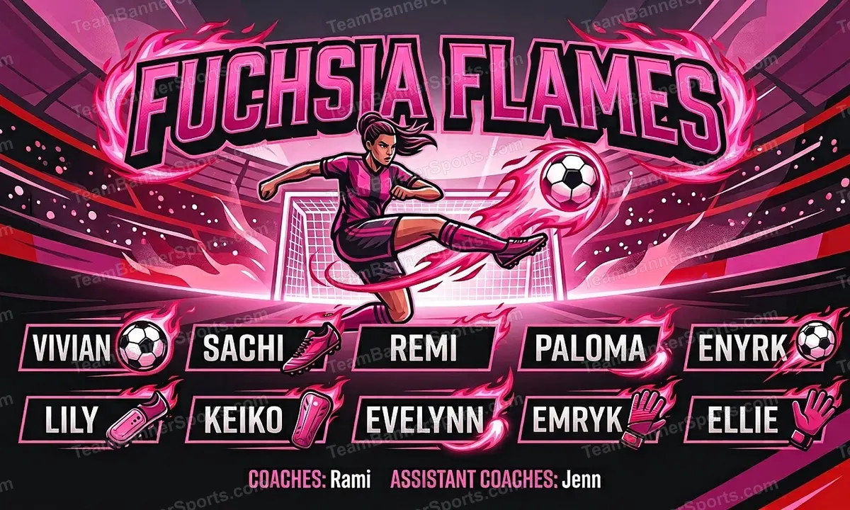 Fuchsia Flames soccer team banner created with AI