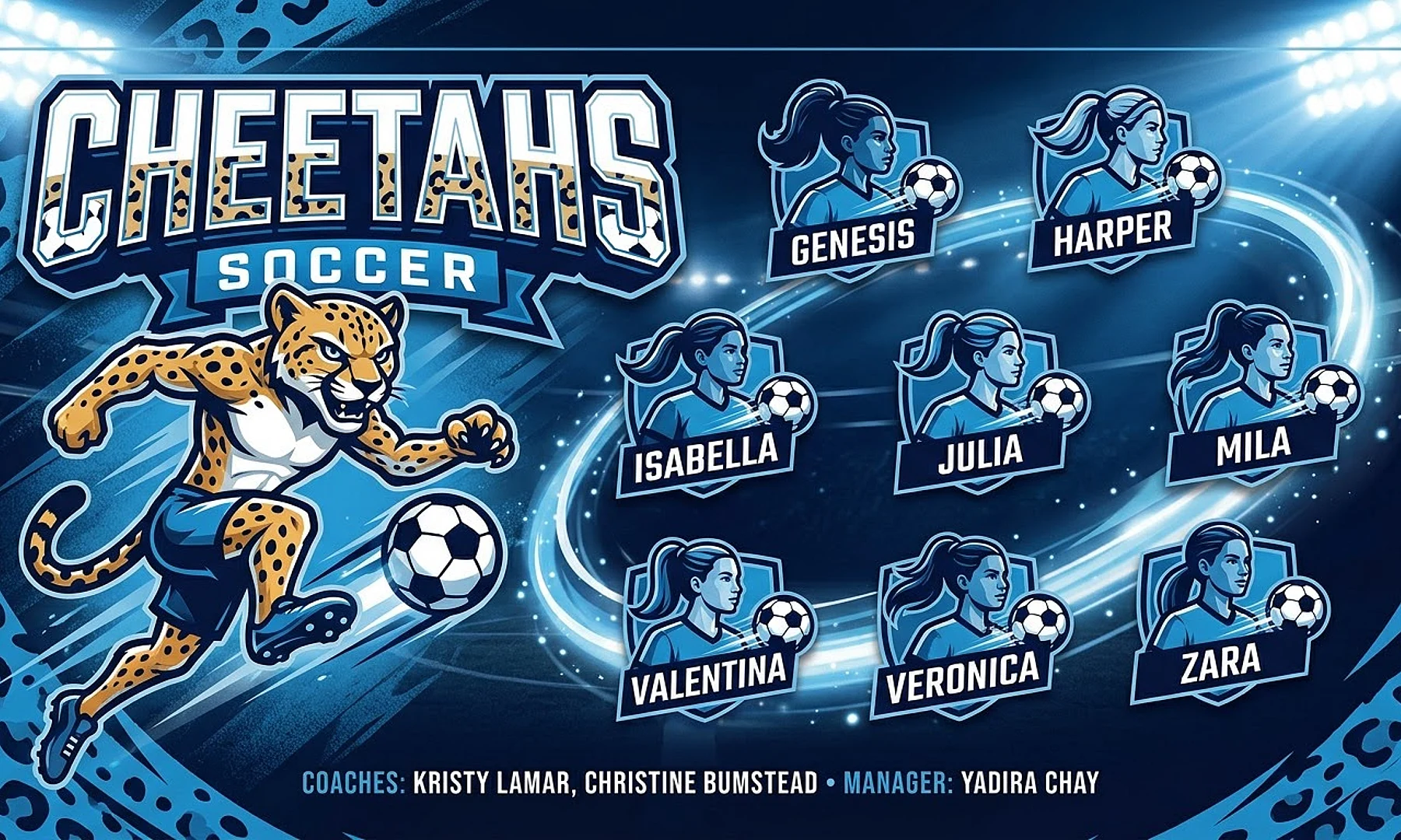 Cheetahs soccer team banner created with AI