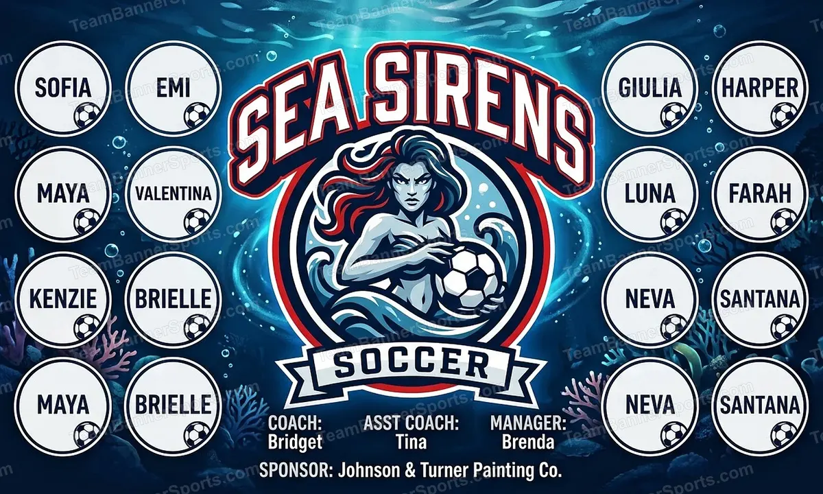 Sea Sirens soccer team banner created with AI