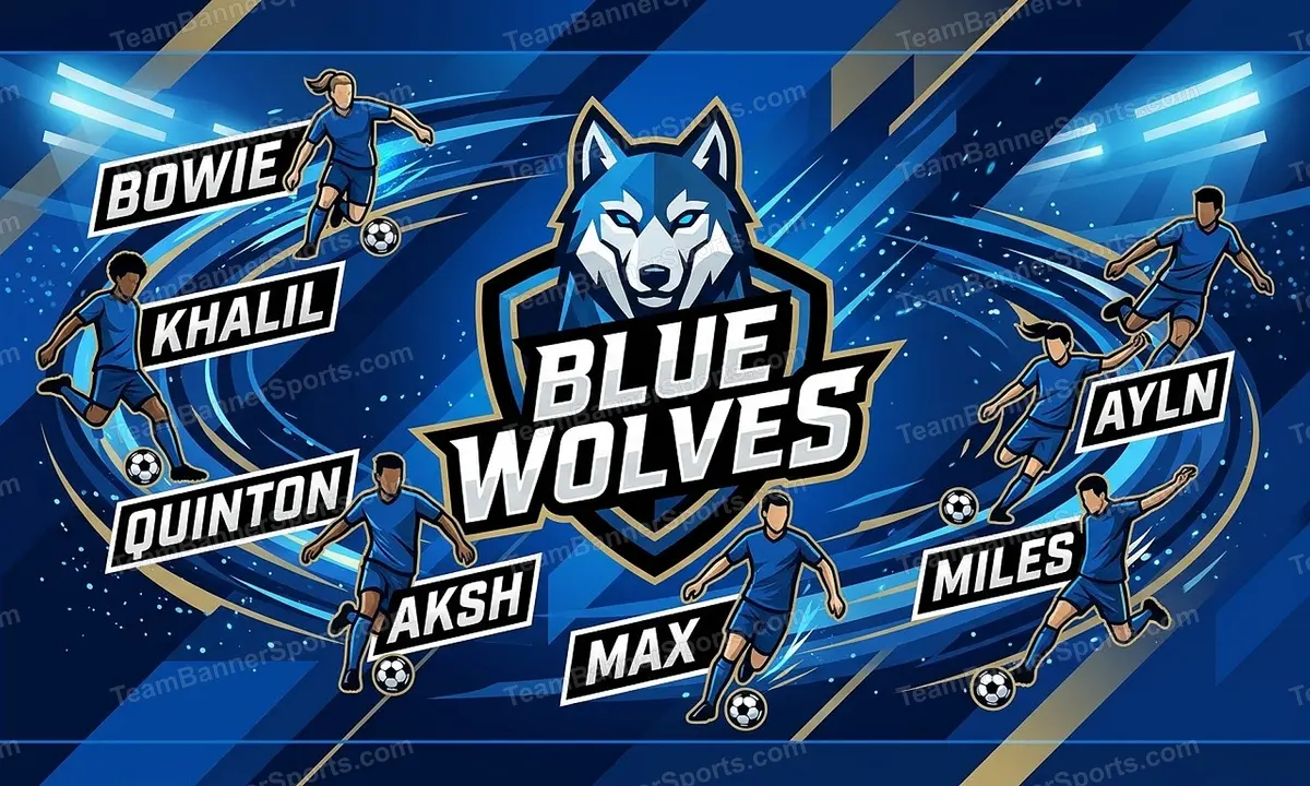 Blue Wolves soccer team banner created with AI