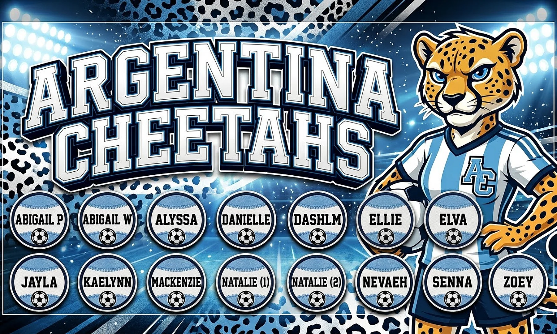 Argentina Cheetahs soccer team banner created with AI