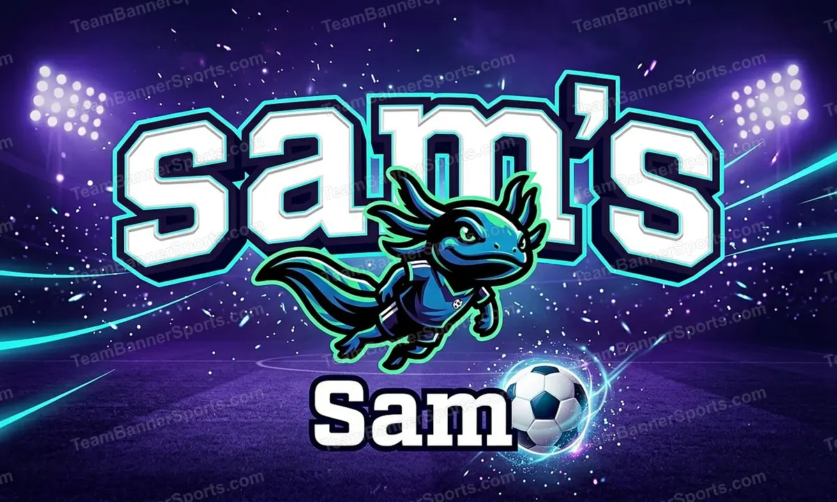 sam's soccer team banner created with AI