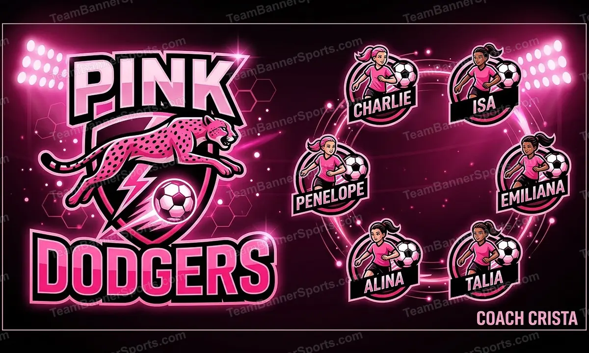 Pink Dodgers soccer team banner created with AI