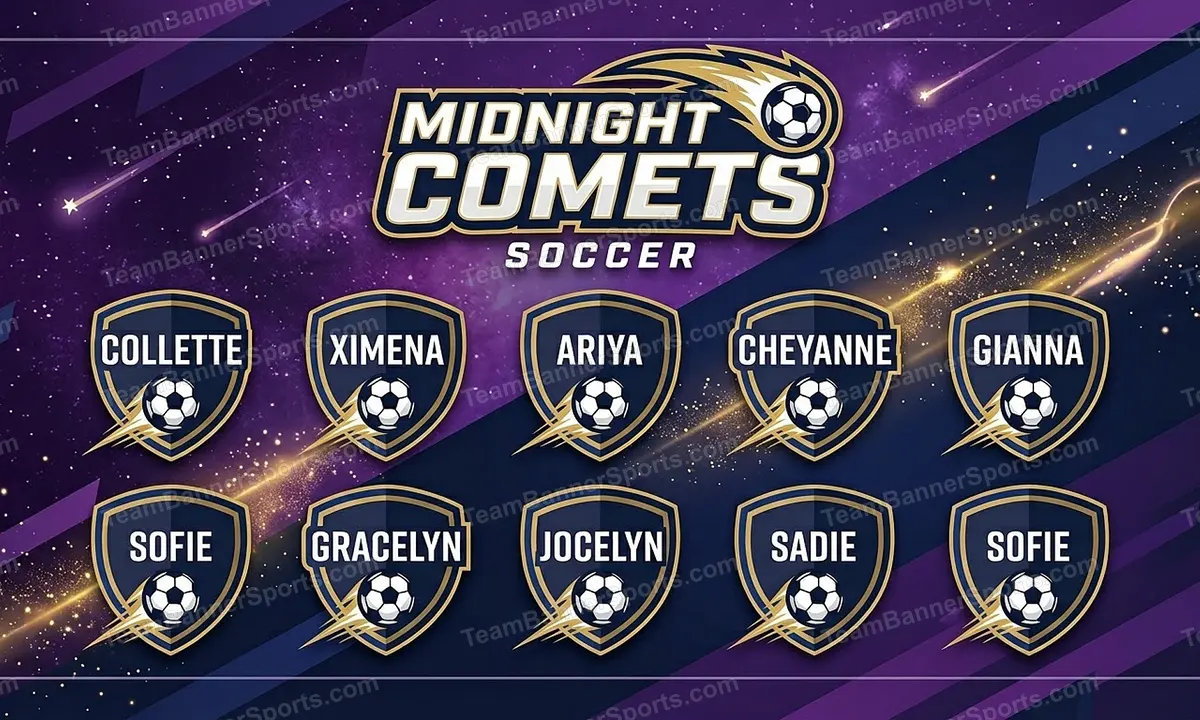 Midnight Comets soccer team banner created with AI