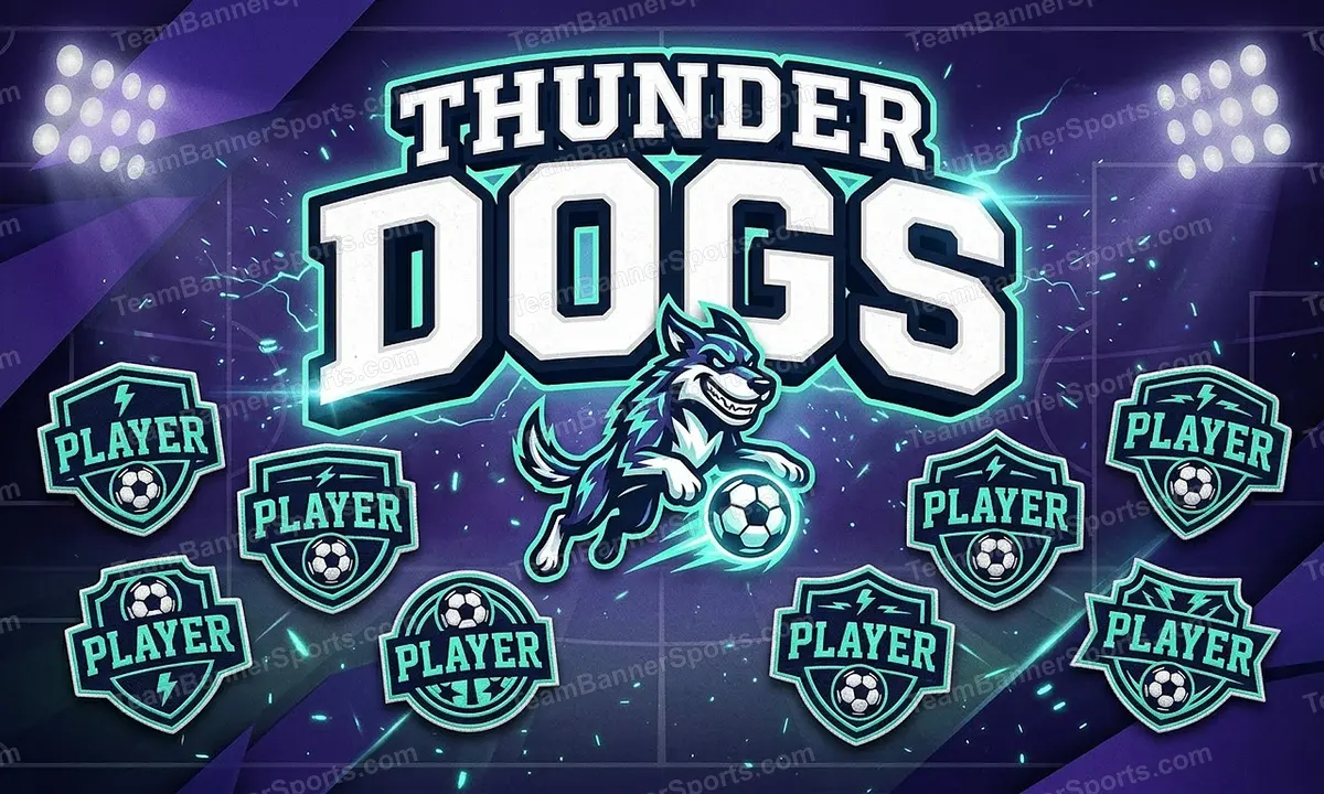 THUNDER DOGS soccer team banner created with AI
