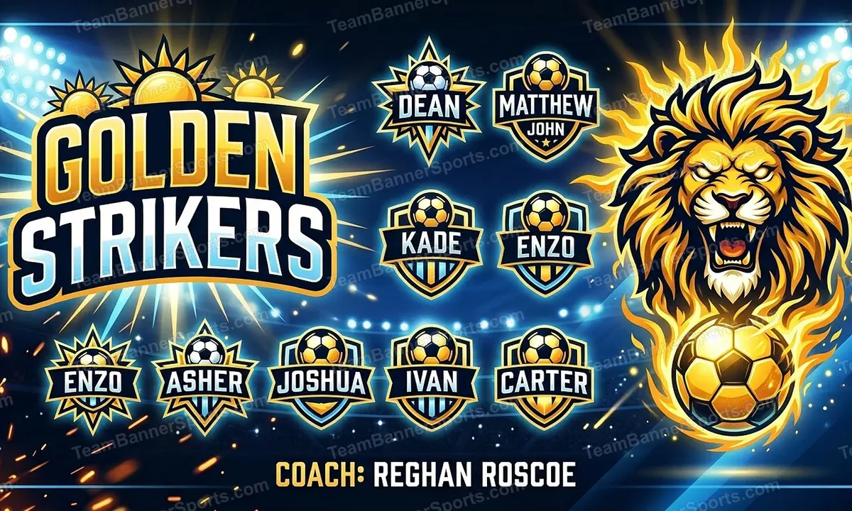 Golden Strikers soccer team banner created with AI
