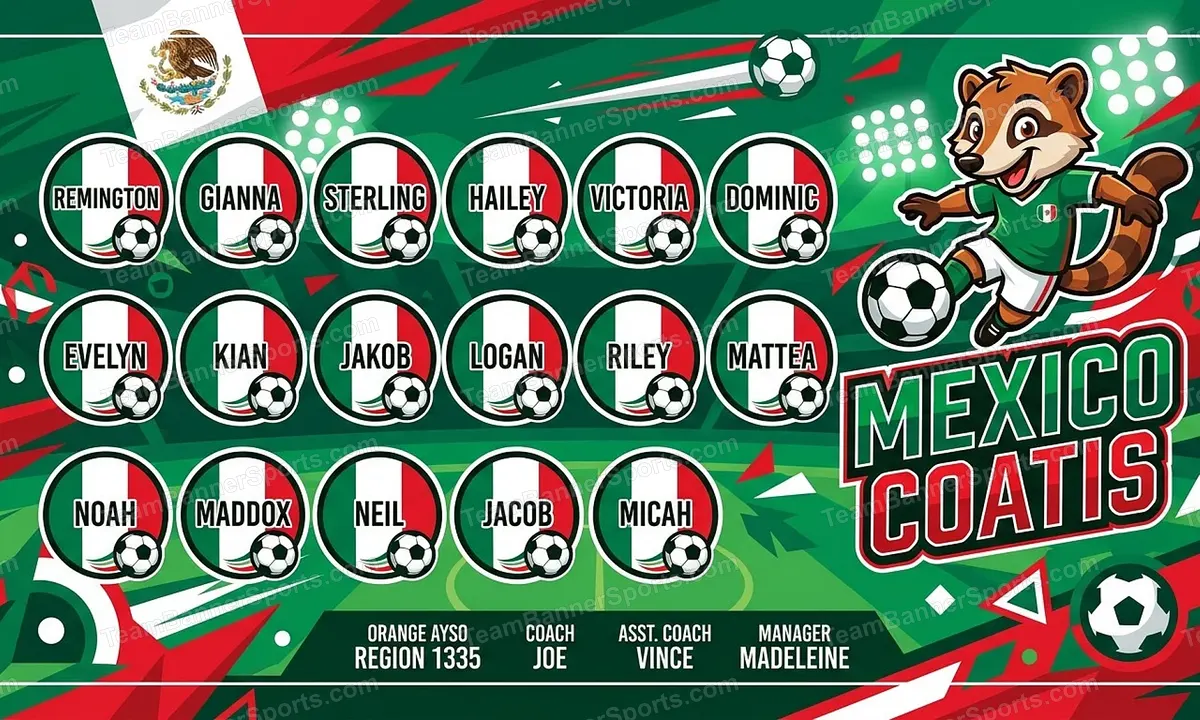 Mexico Coatis soccer team banner created with AI
