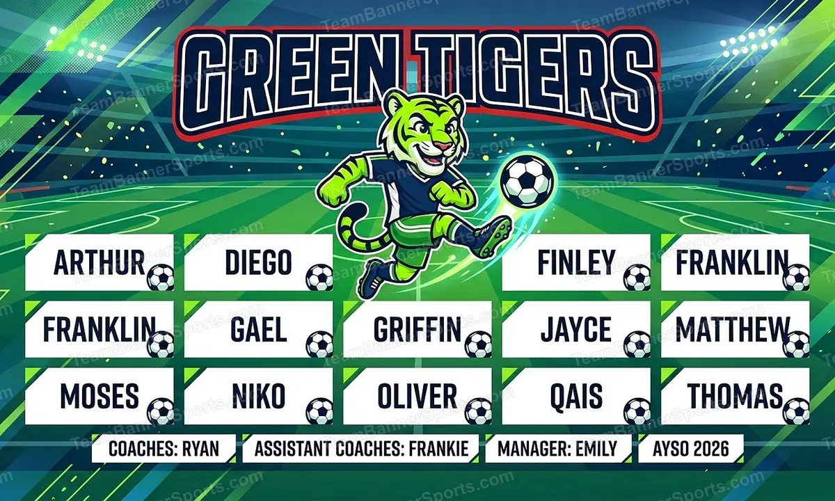 Green Tigers soccer team banner created with AI