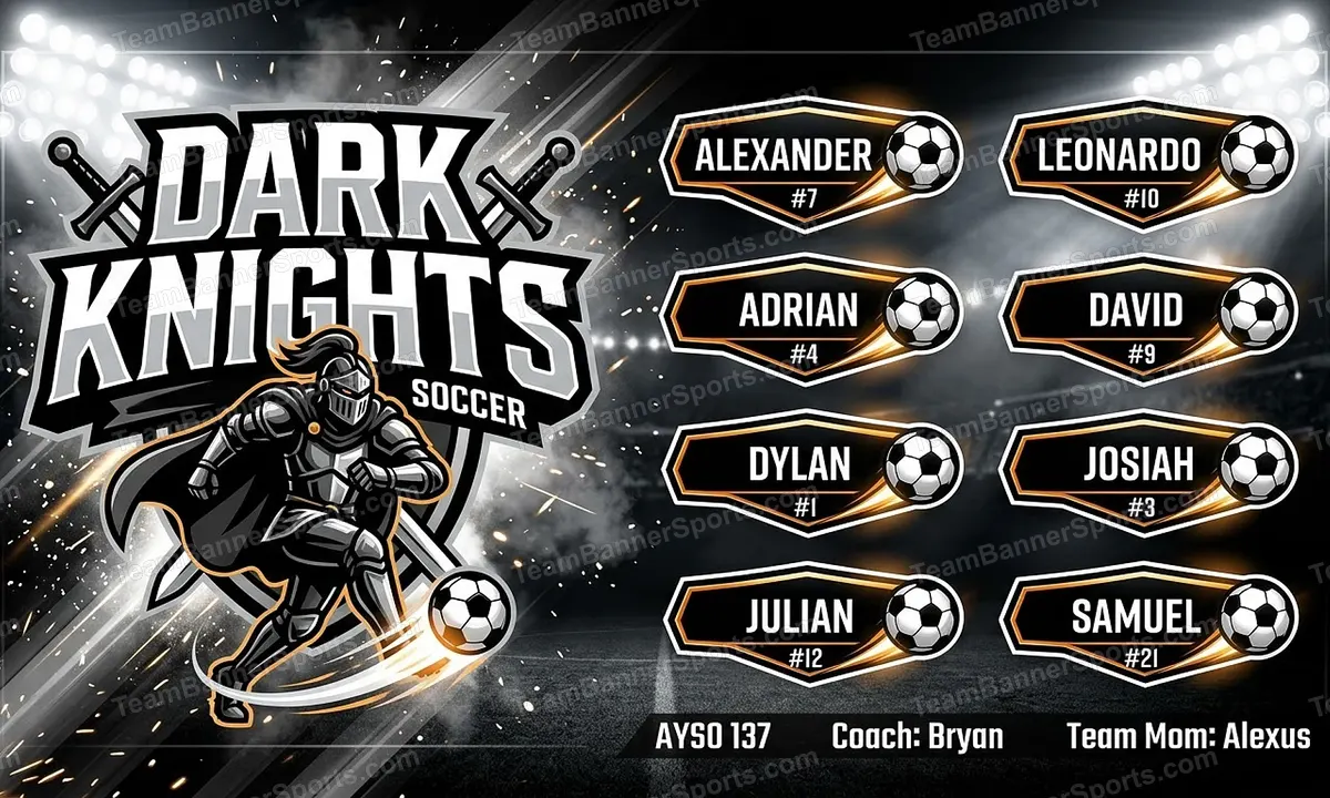 Dark knights soccer team banner created with AI