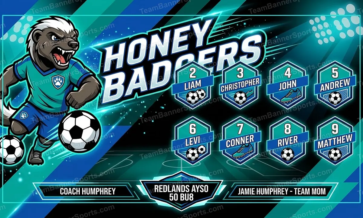 Honey Badgers soccer team banner created with AI