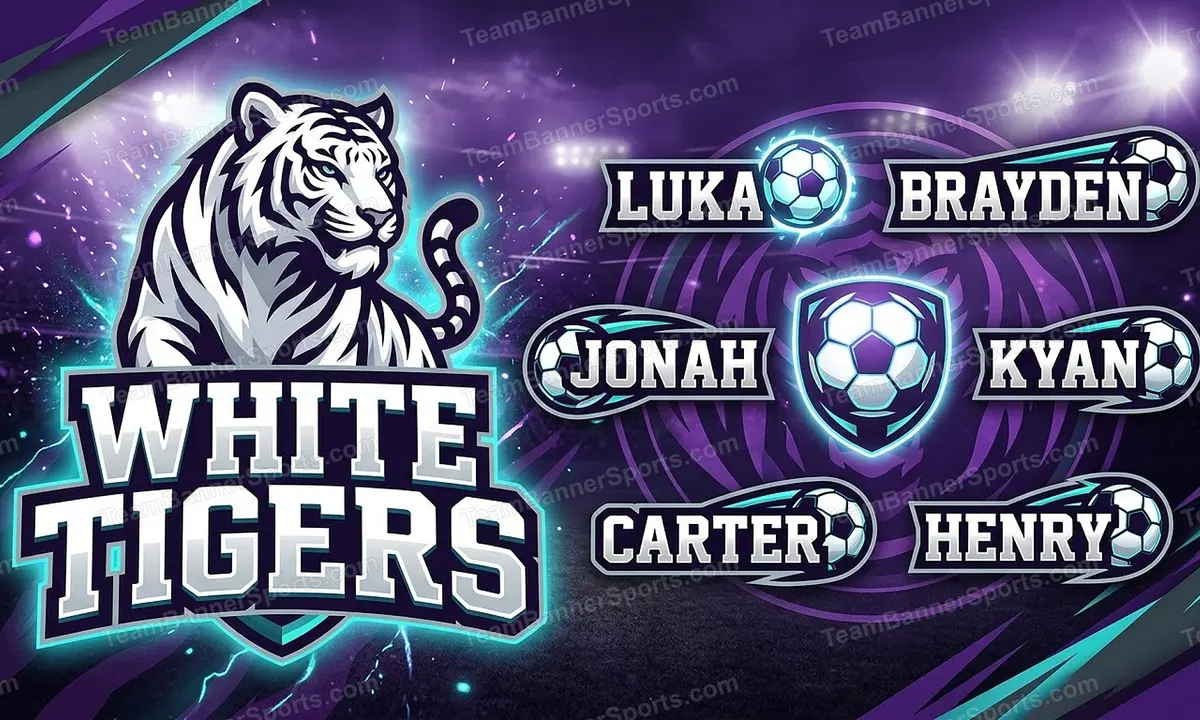 White Tigers soccer team banner created with AI