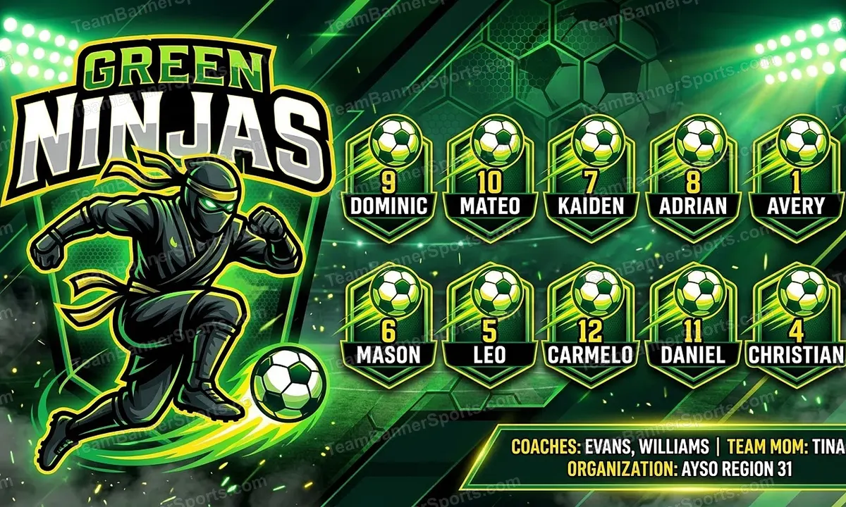 Green Ninjas soccer team banner created with AI