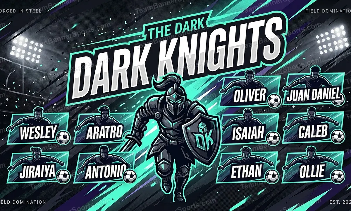 The Dark Knights soccer team banner created with AI