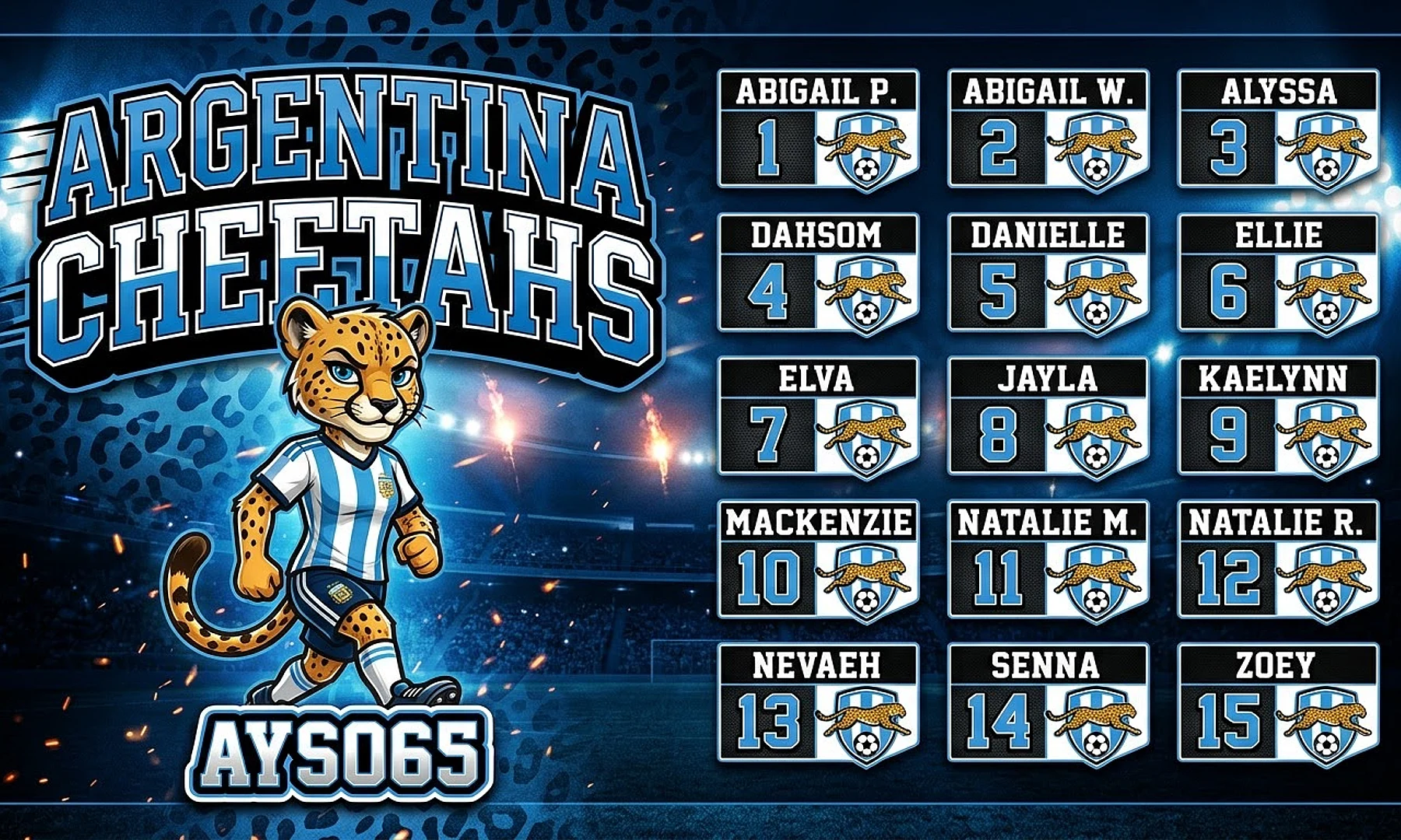 Argentina Cheetahs soccer team banner created with AI