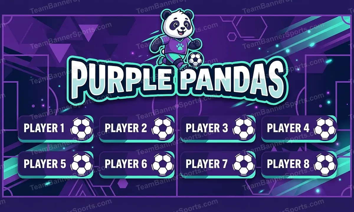 Purple Pandas soccer team banner created with AI