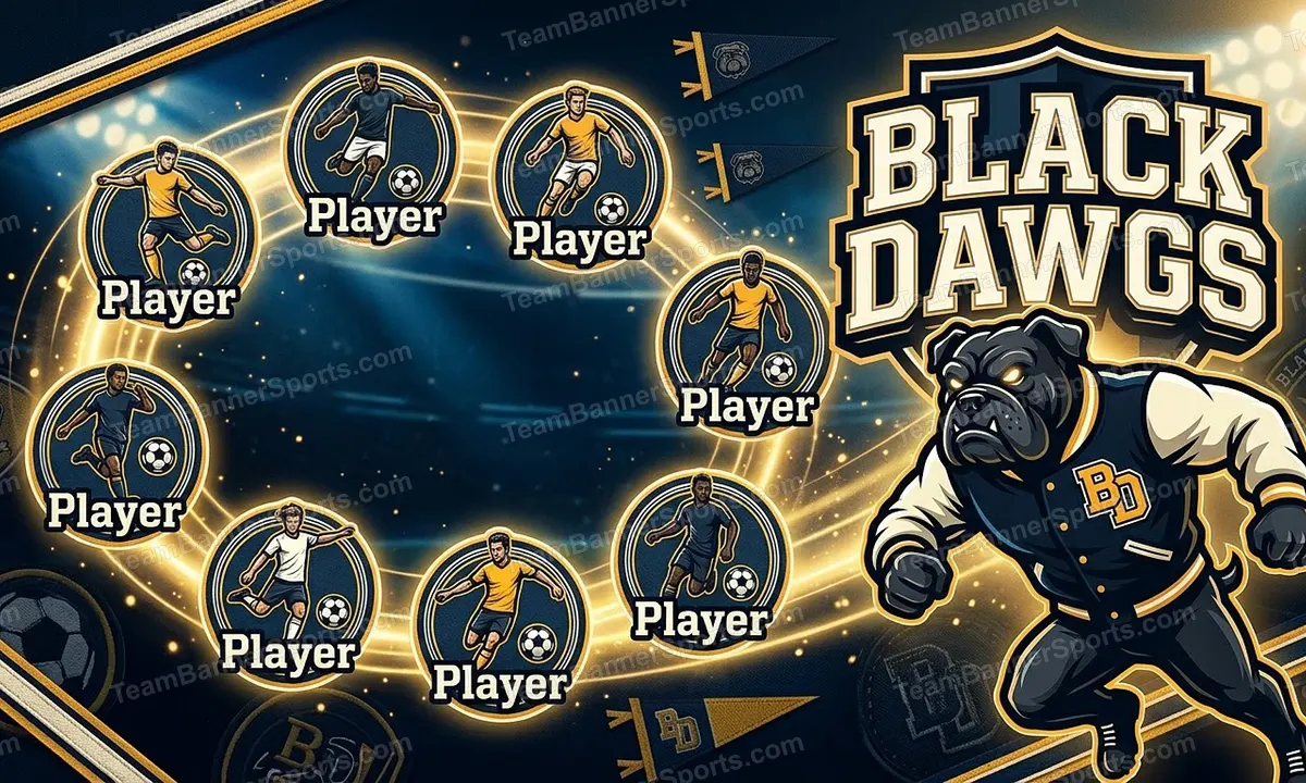 Black Dawgs soccer team banner created with AI