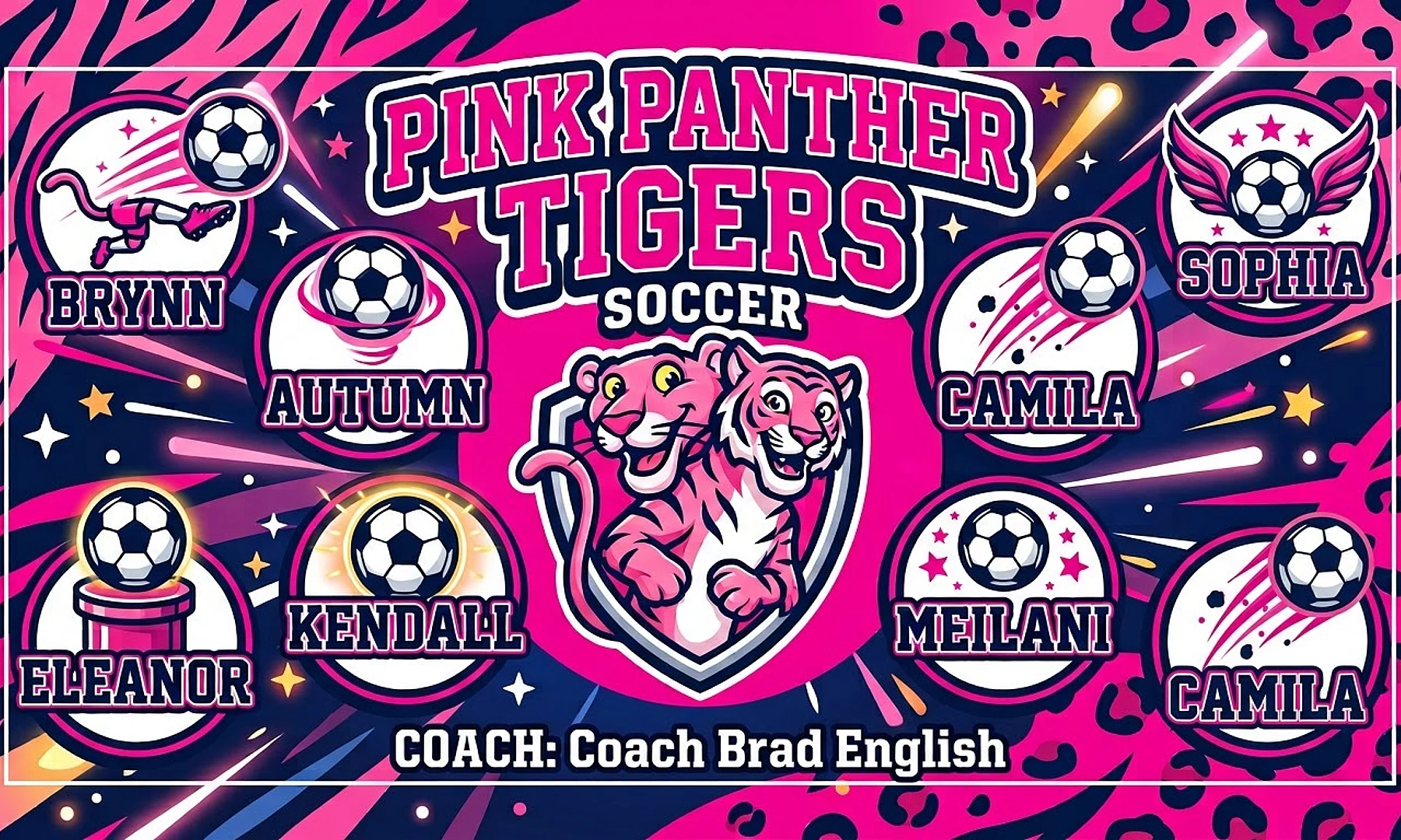 Pink Panther Tigers soccer team banner created with AI