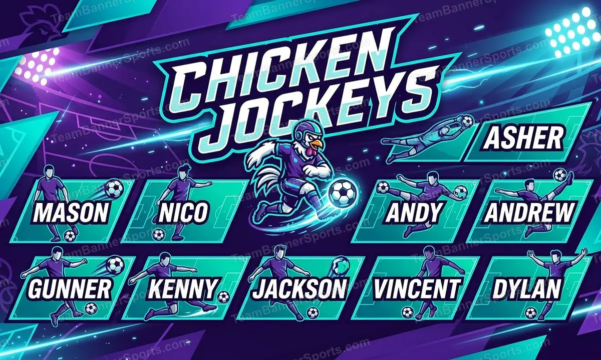 Chicken Jockeys soccer team banner created with AI