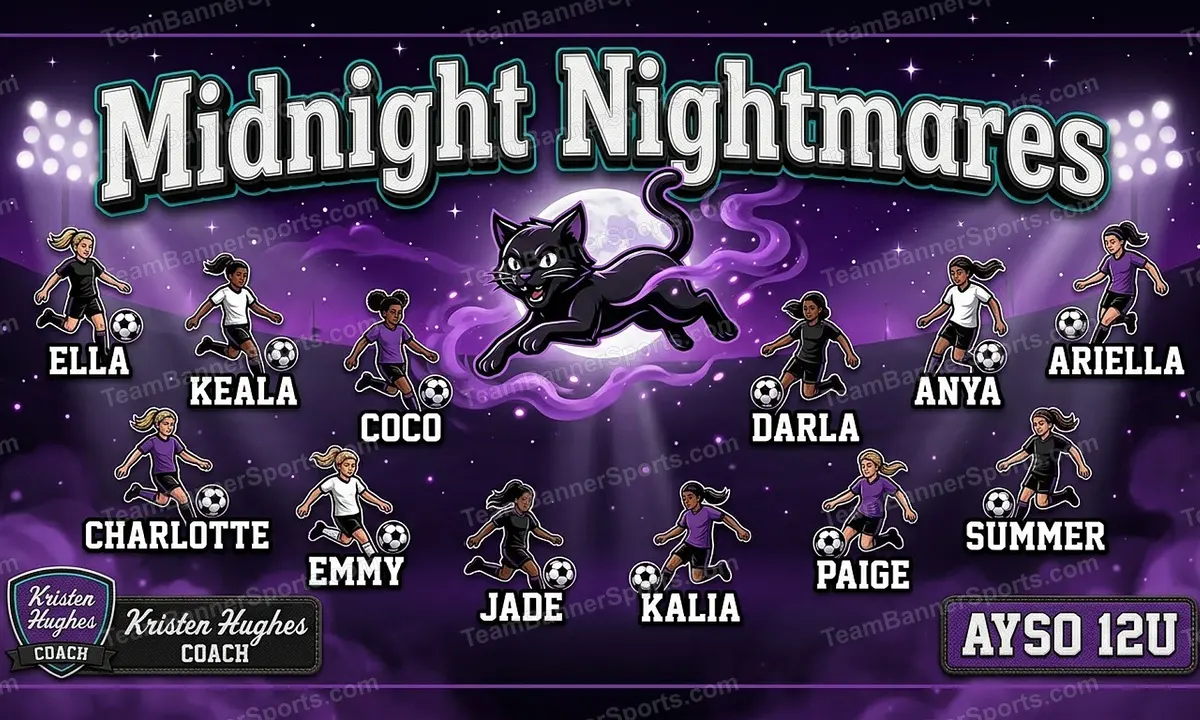 Midnight Nightmares soccer team banner created with AI