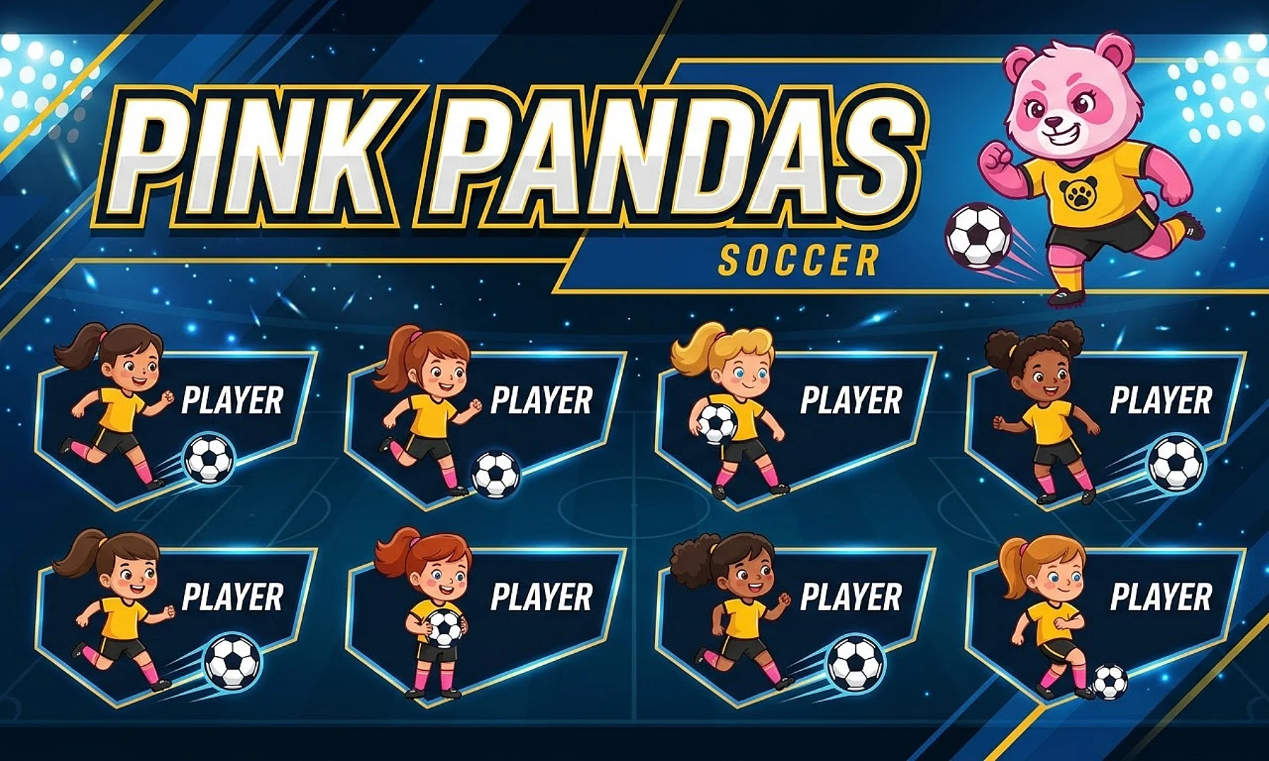 Pink Pandas soccer team banner created with AI