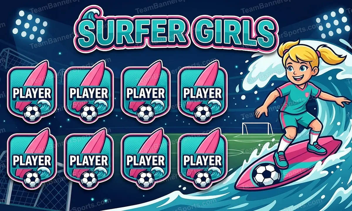 Surfer Girls soccer team banner created with AI