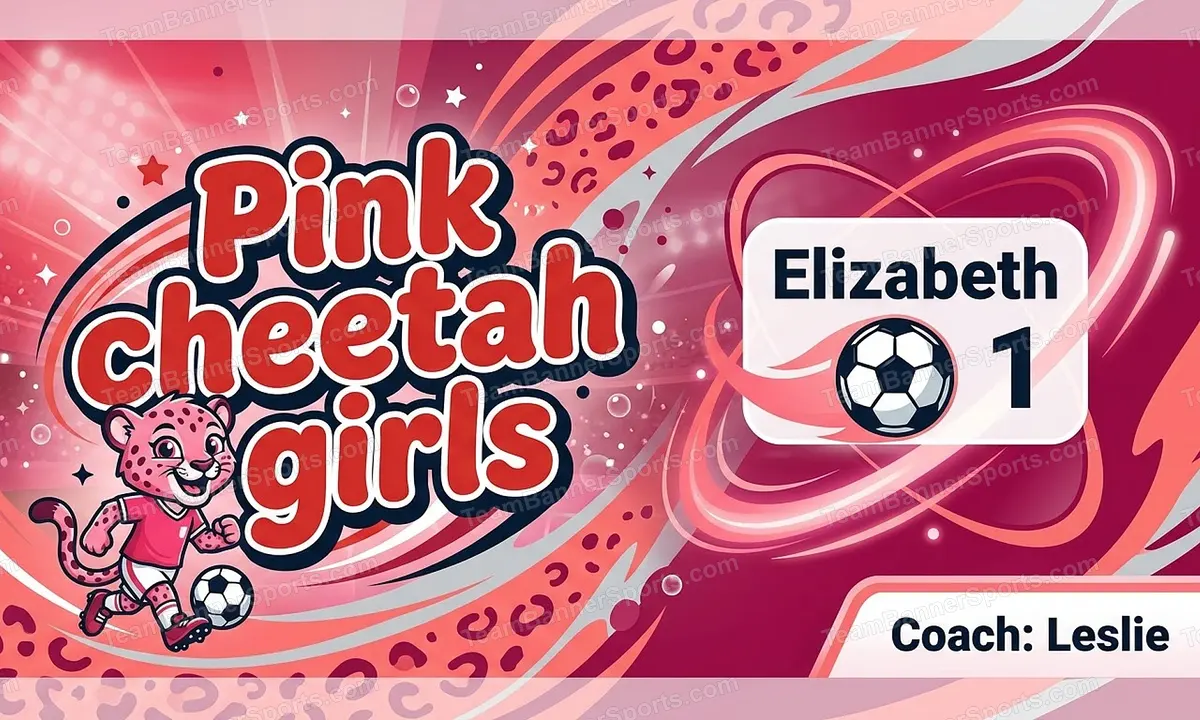 Pink cheetah girls soccer team banner created with AI