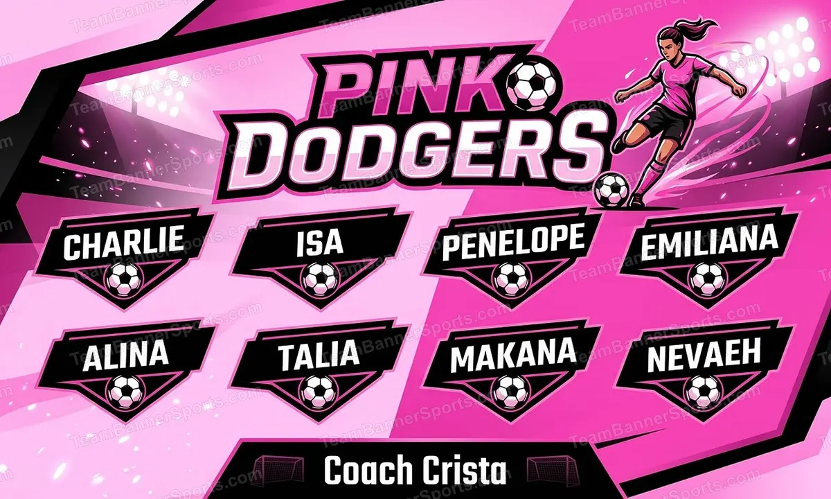 Pink dodgers soccer team banner created with AI