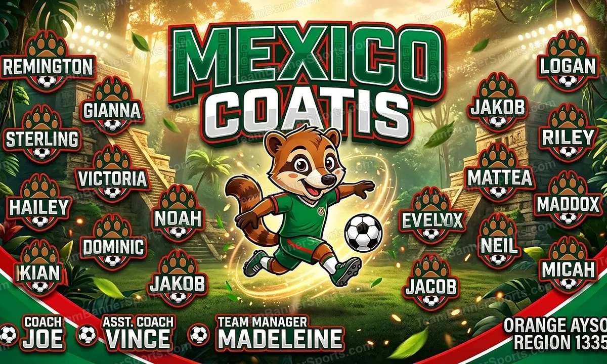 Mexico Coatis soccer team banner created with AI