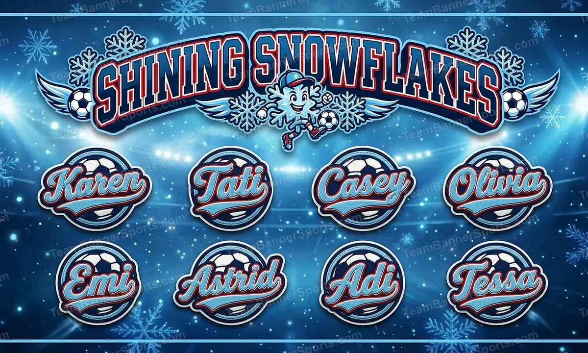 Shining snowflakes soccer team banner created with AI