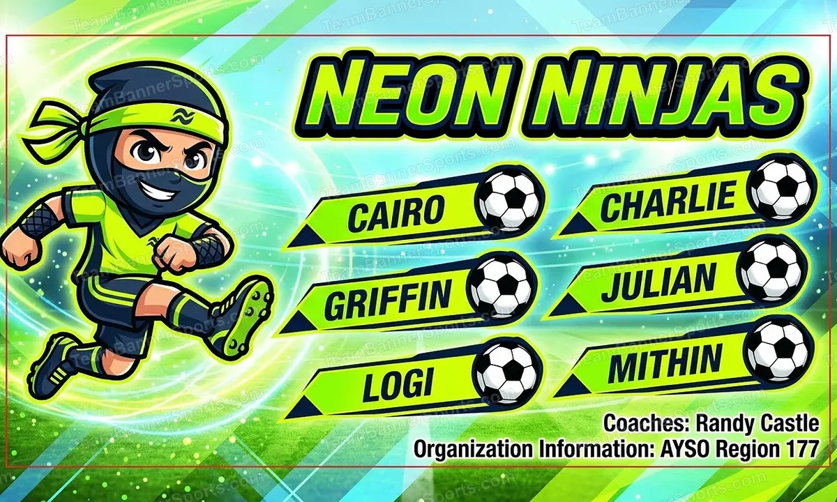 Neon Ninjas soccer team banner created with AI
