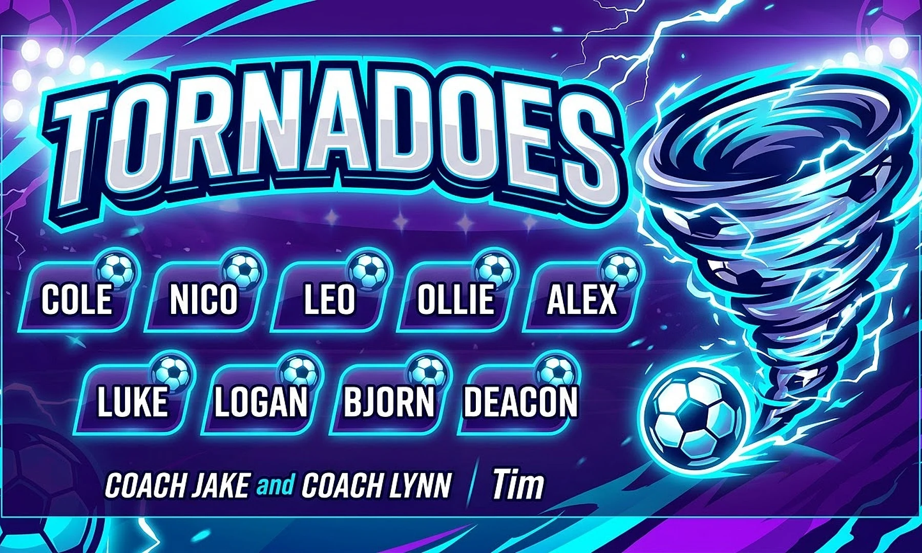 Tornadoes soccer team banner created with AI