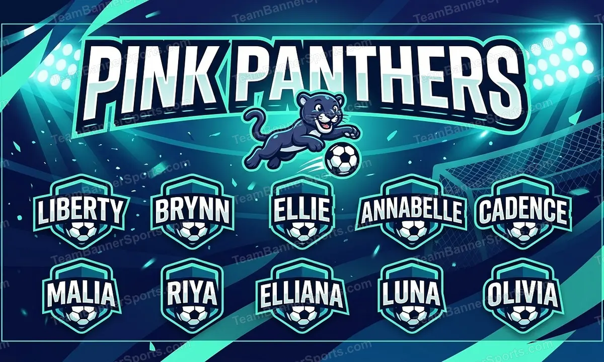 Pink Panthers soccer team banner created with AI