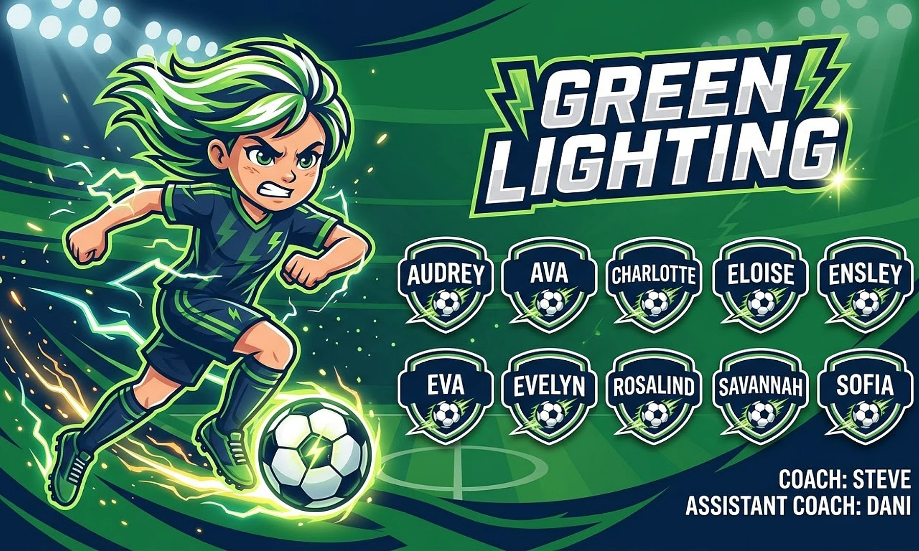 Green Lighting soccer team banner created with AI
