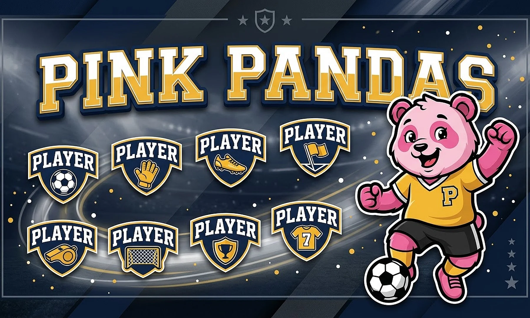 Pink Pandas soccer team banner created with AI