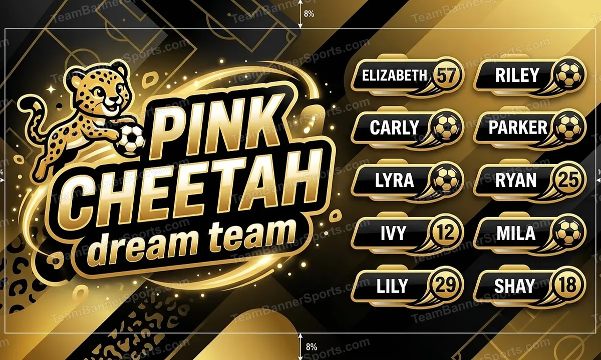 Pink Cheetah dream team soccer team banner created with AI
