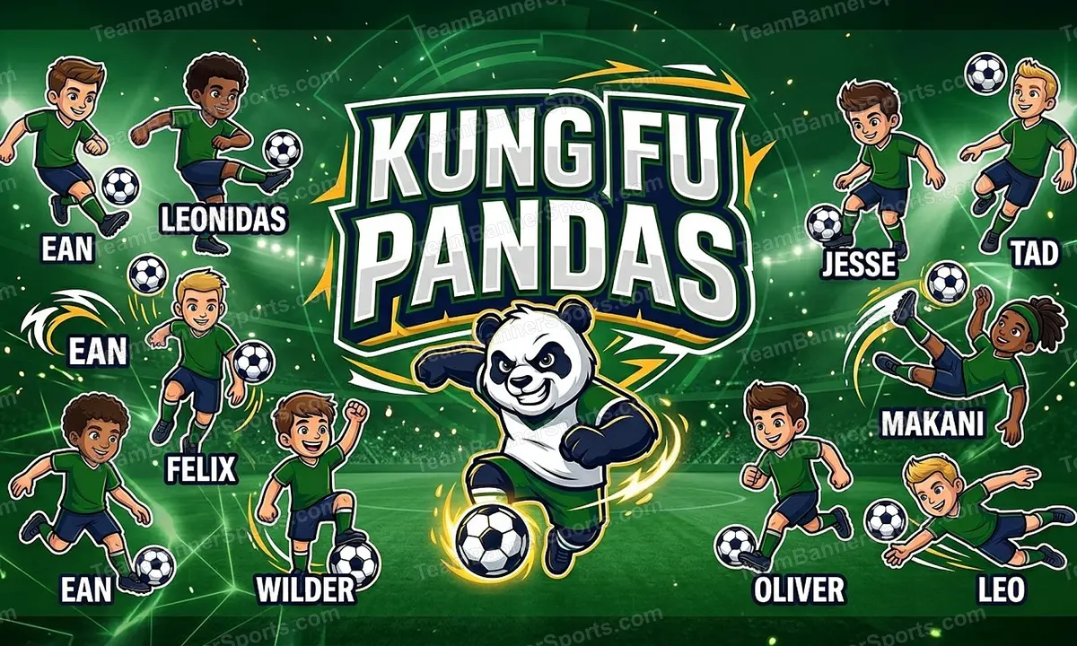 Kung Fu Pandas soccer team banner created with AI