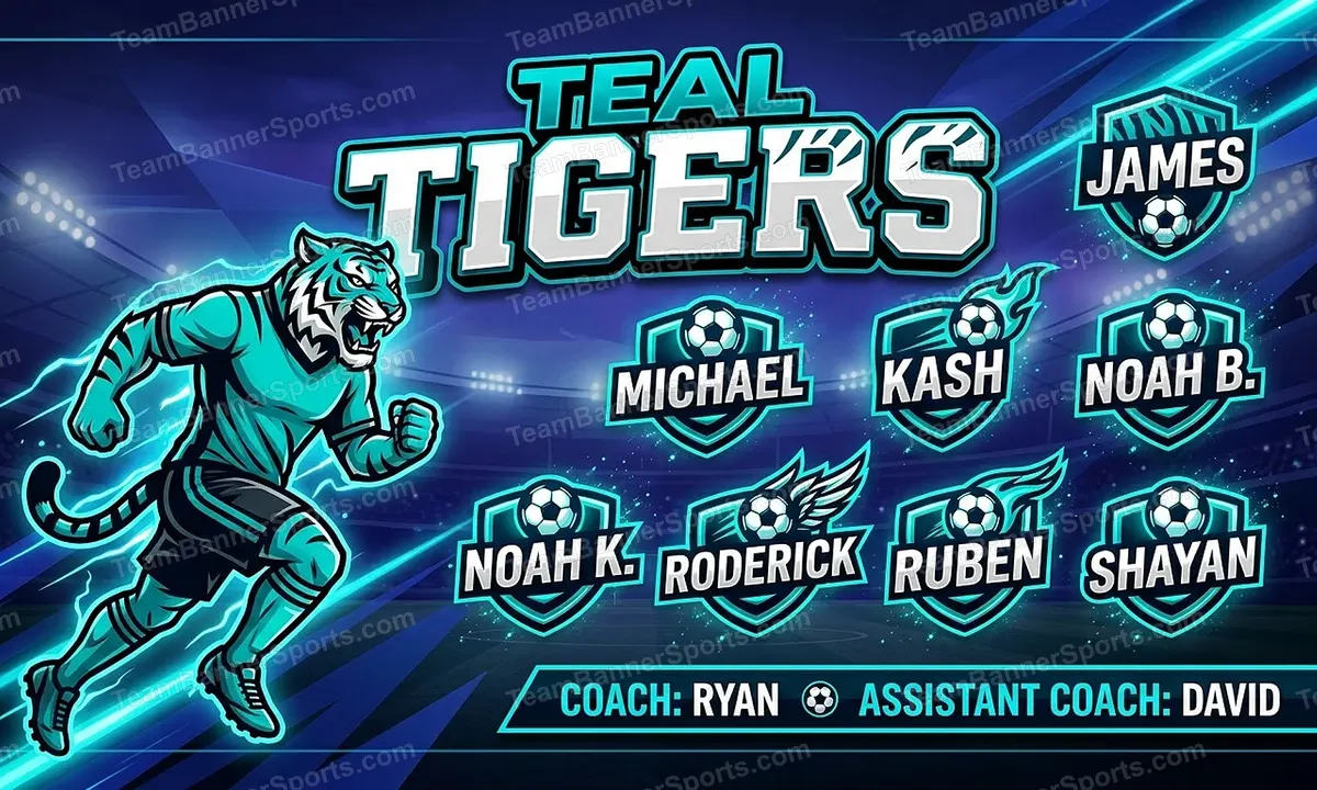 Teal Tigers soccer team banner created with AI