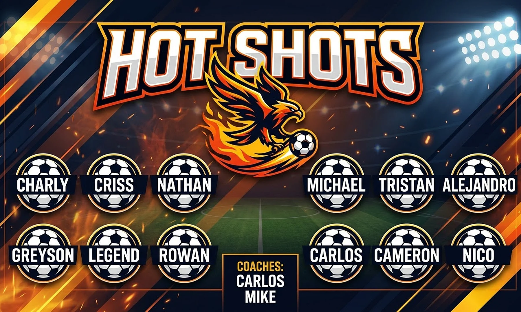 Hot Shots soccer team banner created with AI