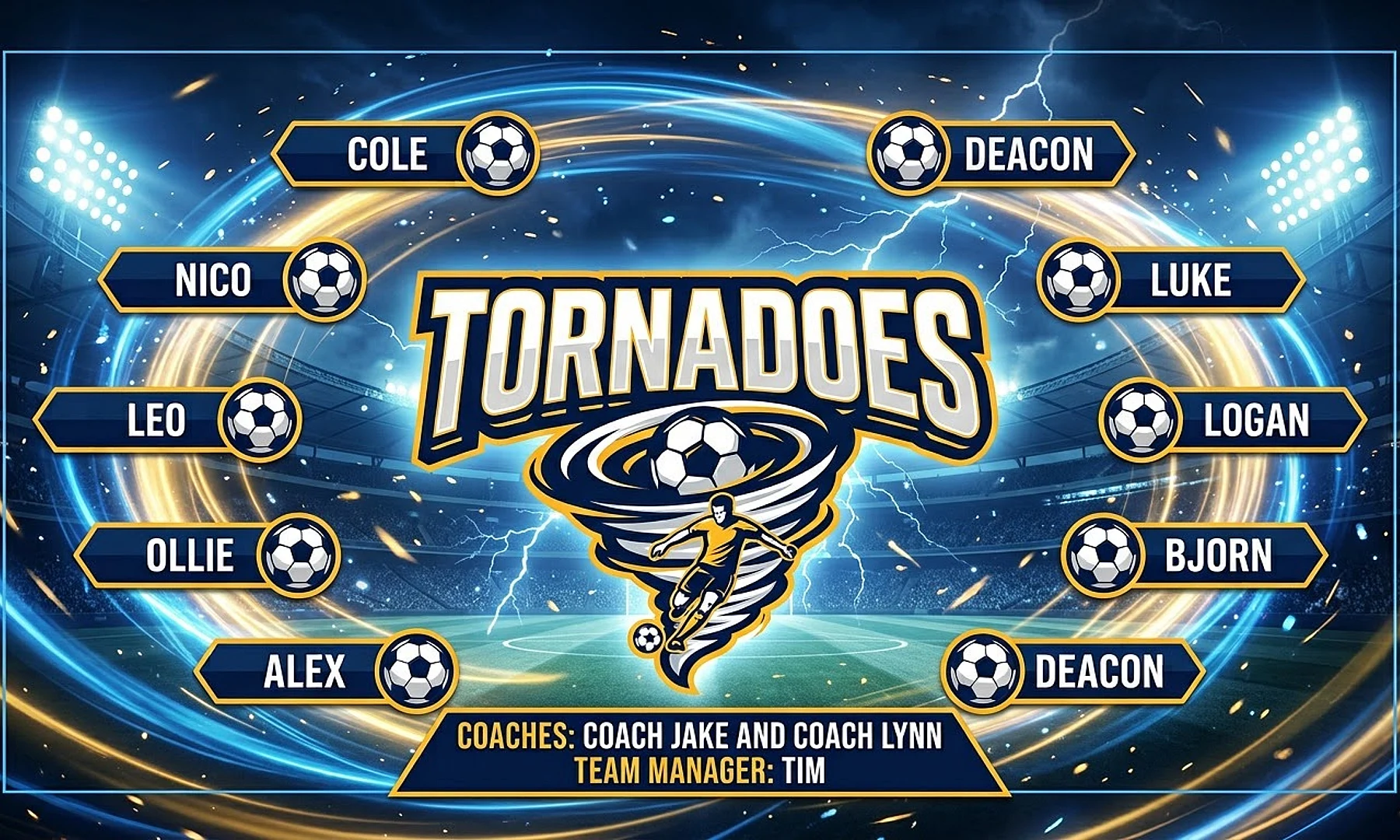 Tornadoes soccer team banner created with AI